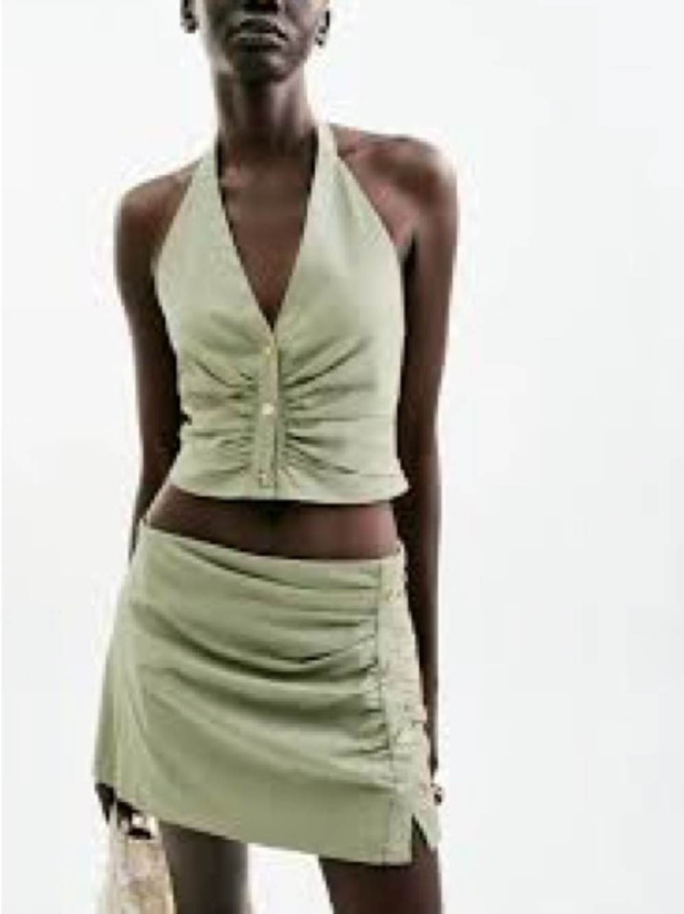 Zara green linen halter neck button front top NWT medium